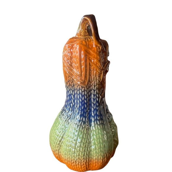 Ceramic Pumpkin Slender Embossed Vine Colorful Fall Decor Autumn Gourd 10" Tall - Picture 3 of 6